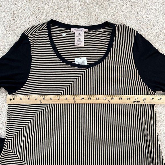 Philosophy Tunic Top Womens XXL Long Sleeve Scoop Neck Black Tan Striped NWT - Picture 12 of 16